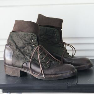 Vintage 1990s 90s Brown and Green Lace Up Ankle Sock Boots 7 7.5 Gorpcore